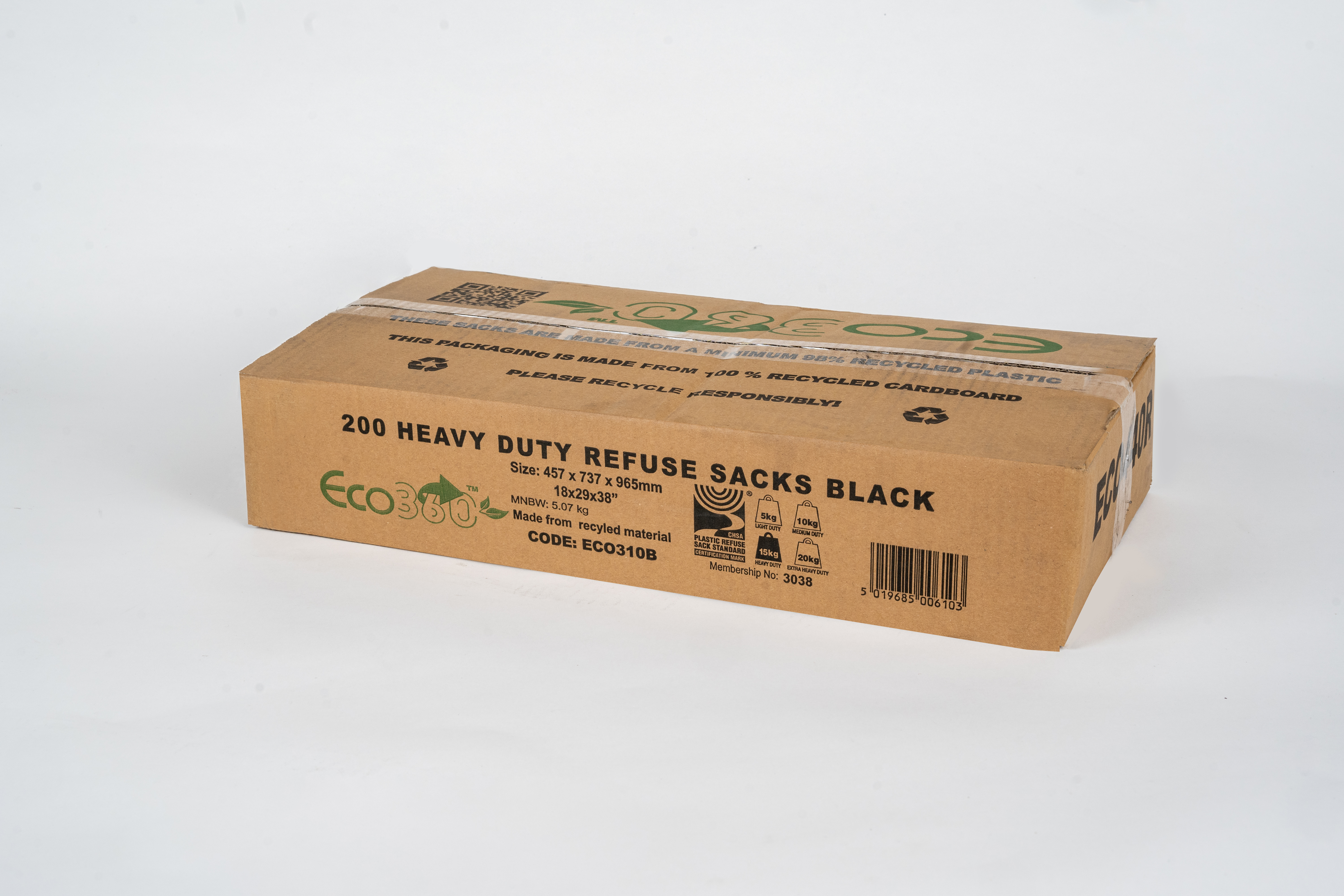 Heavy Duty Black Refuse Sacks 18 x 29 x 38'' CHSA 15kg (Flat-Packed)